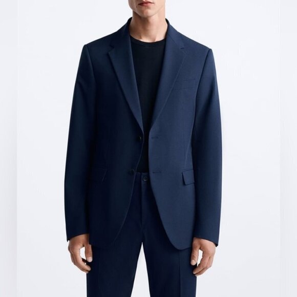 Zara Slim Fit Navy Blue Suit Jacket